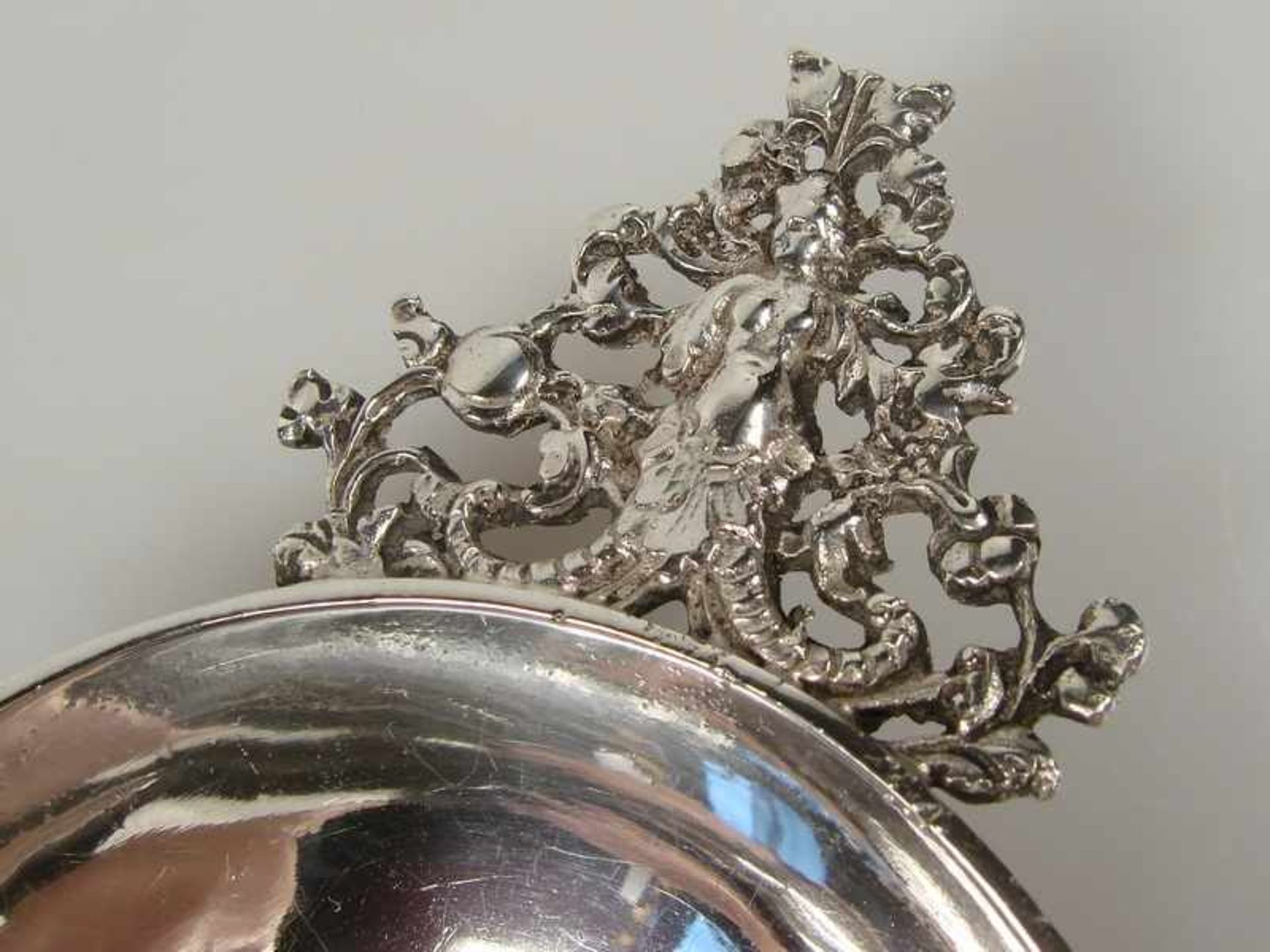 Henkelschale - Silber, mit Hanauer Marken (Lilie / Handelsschiff) gepunzt, 19.Jh., elegante, ovale - Bild 3 aus 11