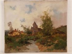 Galien-Laloue, Eugène (1854 Paris - 1941 Chérence) - "Dorfkirche mit Bachlauf", Öl auf Leinwand,