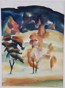Loew, Peter (1931-2012) - Hügelige Landschaft mit Bäumen, Aquarell auf Papier, unten rechts