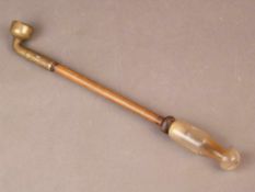 Pfeife - China, älter, Holz/Messing, Mundstück aus Achat geschnitzt, Gebrauchsspuren,L.ca.26,7cmPipe