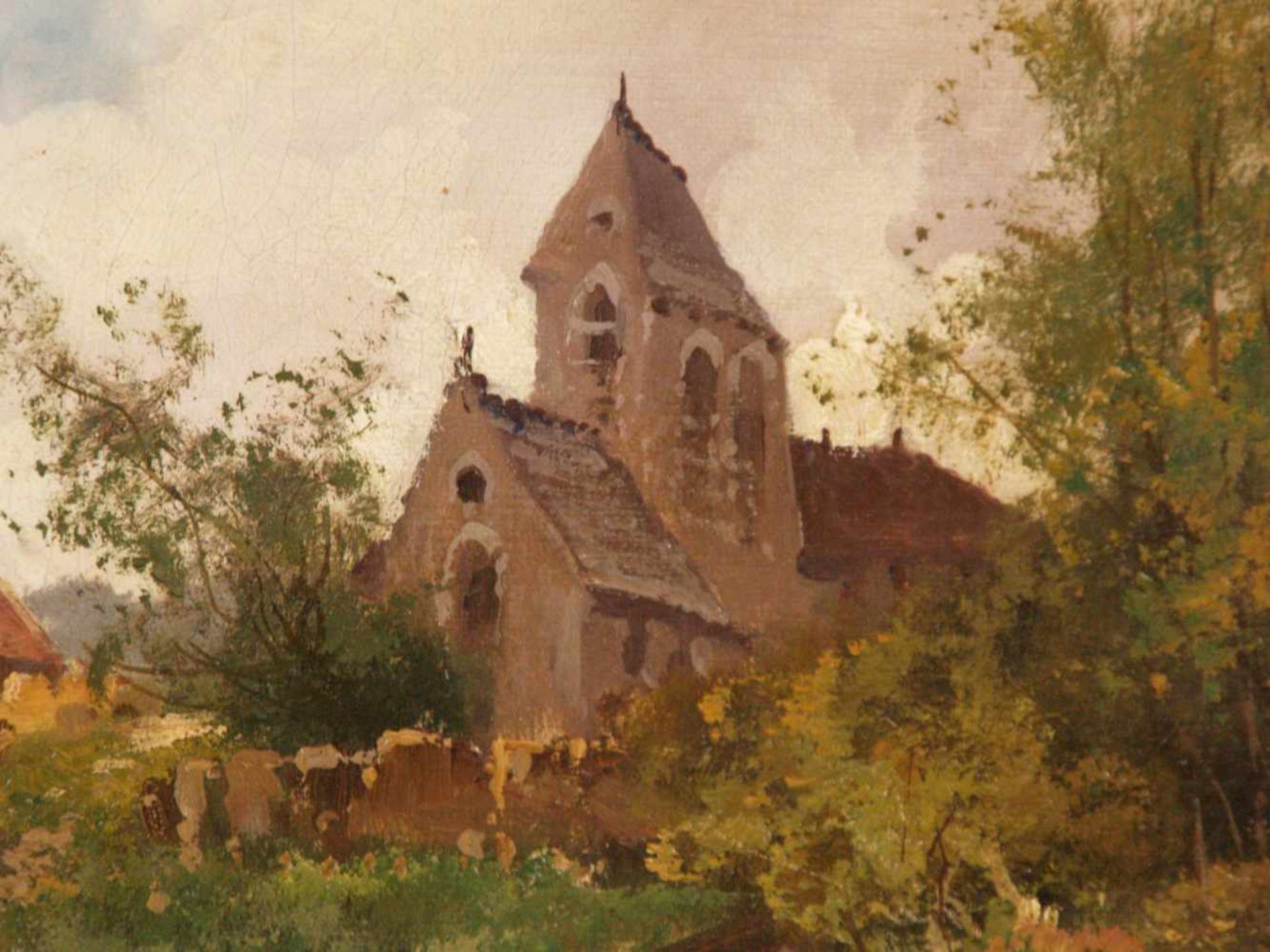 Galien-Laloue, Eugène (1854 Paris - 1941 Chérence) - "Dorfkirche mit Bachlauf", Öl auf Leinwand, - Bild 2 aus 9