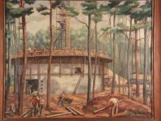 Rohleder, Hugo (1896 Wuppertal-1988 Kassel) - "Arbeiter am Bau eines Wasserspeichers", Öl auf