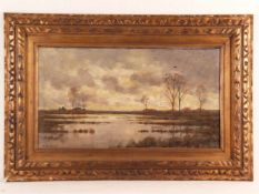 De Clercq, Alphonse (1868-1945) - Sumpflandschaft mit kahlen Bäumen in der Abenddämmerung, Öl auf