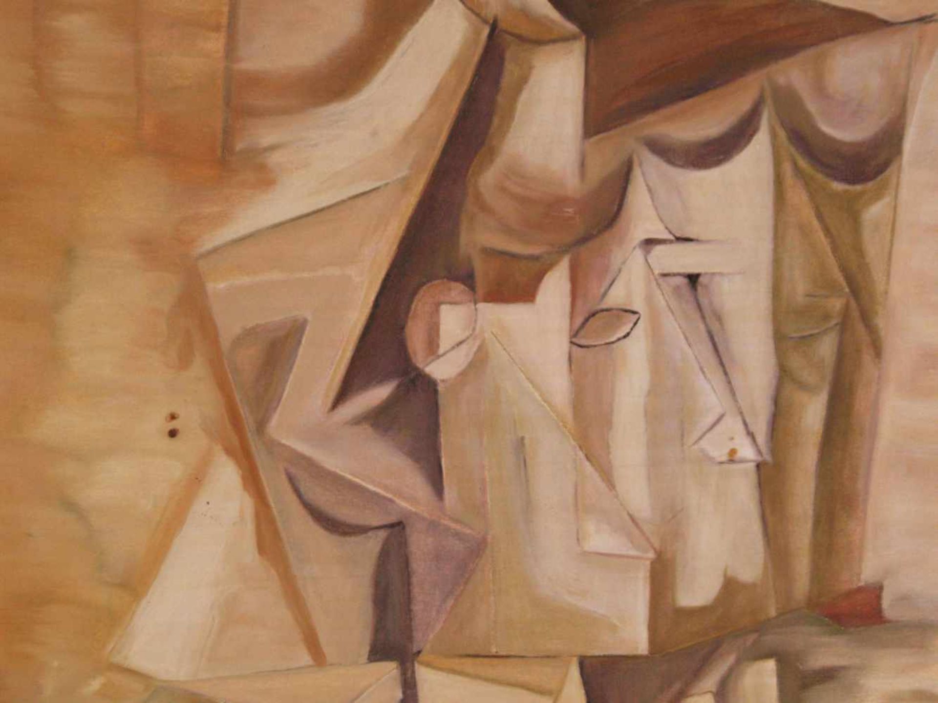 Leber, A. - Kubistisches Portrait, Öl auf Leinwand, unten rechts signiert, stockfleckig, ca.80x60cm, - Bild 3 aus 7