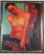 Griesel,Bruno (*1960 Jena) - "Maria mit Fisch",Öl auf Leinwand, 1991,unten rechts signiert und