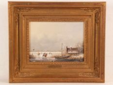 Dyk (Dijk), Hendrik (Harry) van, (geb.1922 Haarlem) - Holländische Winterlandschaft mit zugefrorenem