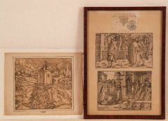 Konvolut Alte Grafik - zwei Szenen aus "De Bello Belgico" von F.Strada (1590), ausgeschnitten und