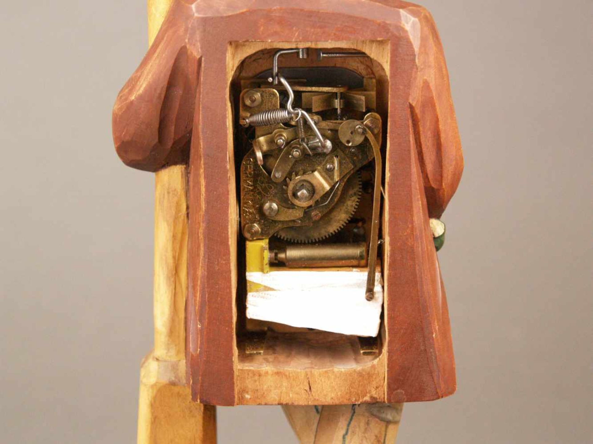 Holzfigur-Automat - "Pfeiffender Trunkenbold an Laterne lehnend", Holz geschnitzt, farbig gefasst, - Bild 8 aus 12