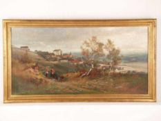 Lewy, Anton (1845-1897) - Landschaft mit Bauernkindern auf einem Feldweg vor Stadtkulisse, 1882,