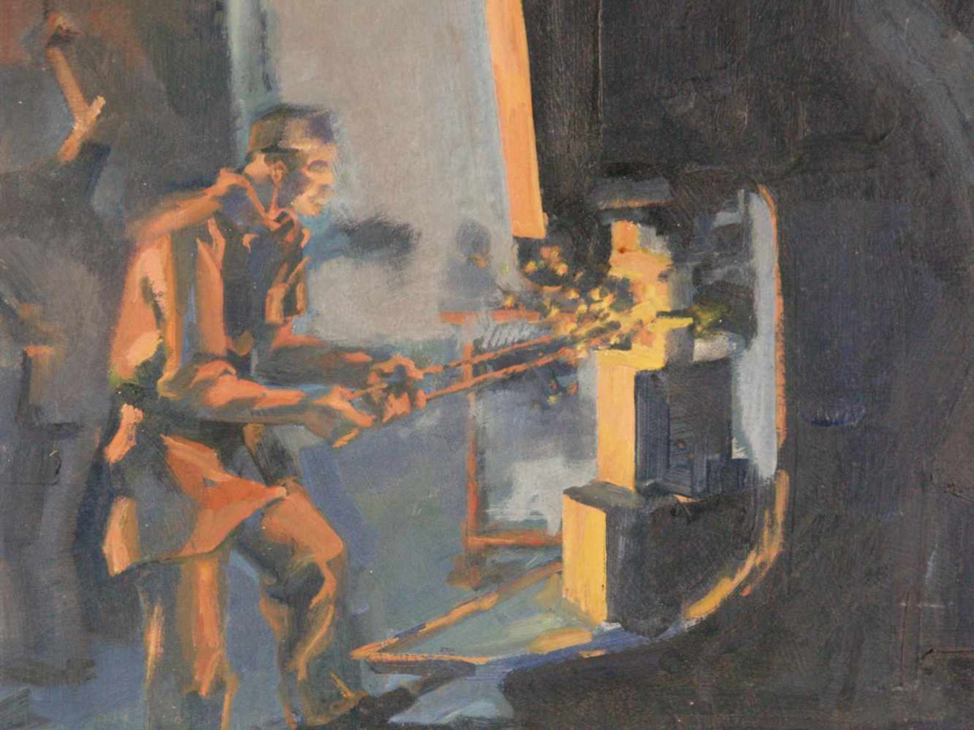 Fricke, Helmut (1886-1966) - "In der Hammerschmiede", Öl auf Faserplatte, unten rechts signiert - Bild 3 aus 7