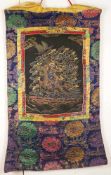 Schwarzgrundiges Thangka der Palden Lhamo (Shri Devi) - Malerei in Gouachefarben auf Gewebe, teils