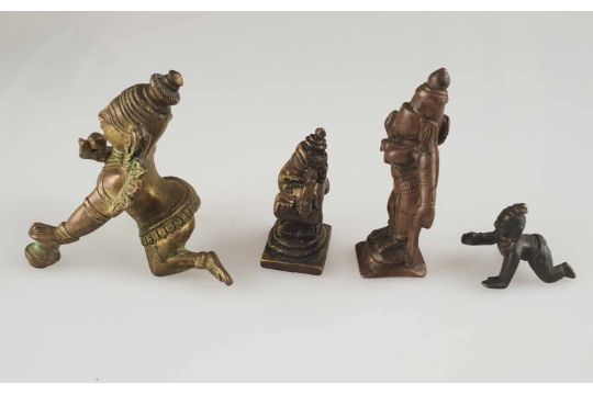 Figuren-Konvolut - 7-teilig, Indien, 19./20.Jh., Bronzelegierung/Gelbguss, diverse hinduistische - Bild 7 aus 8