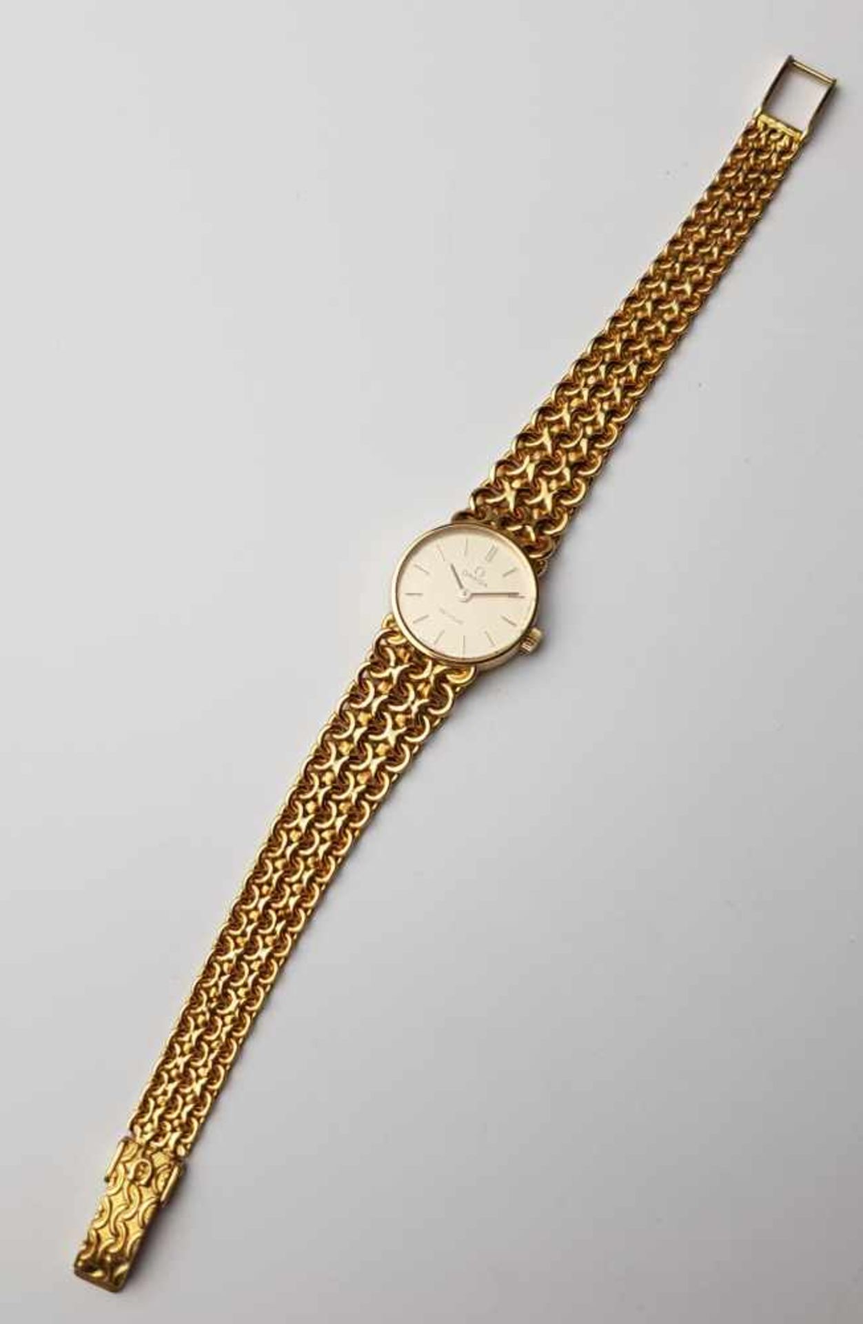 Damenarmbanduhr - Omega DeVille, Schweiz, Gehäuse, Original-Armband und -Faltschließe aus 18Kt-