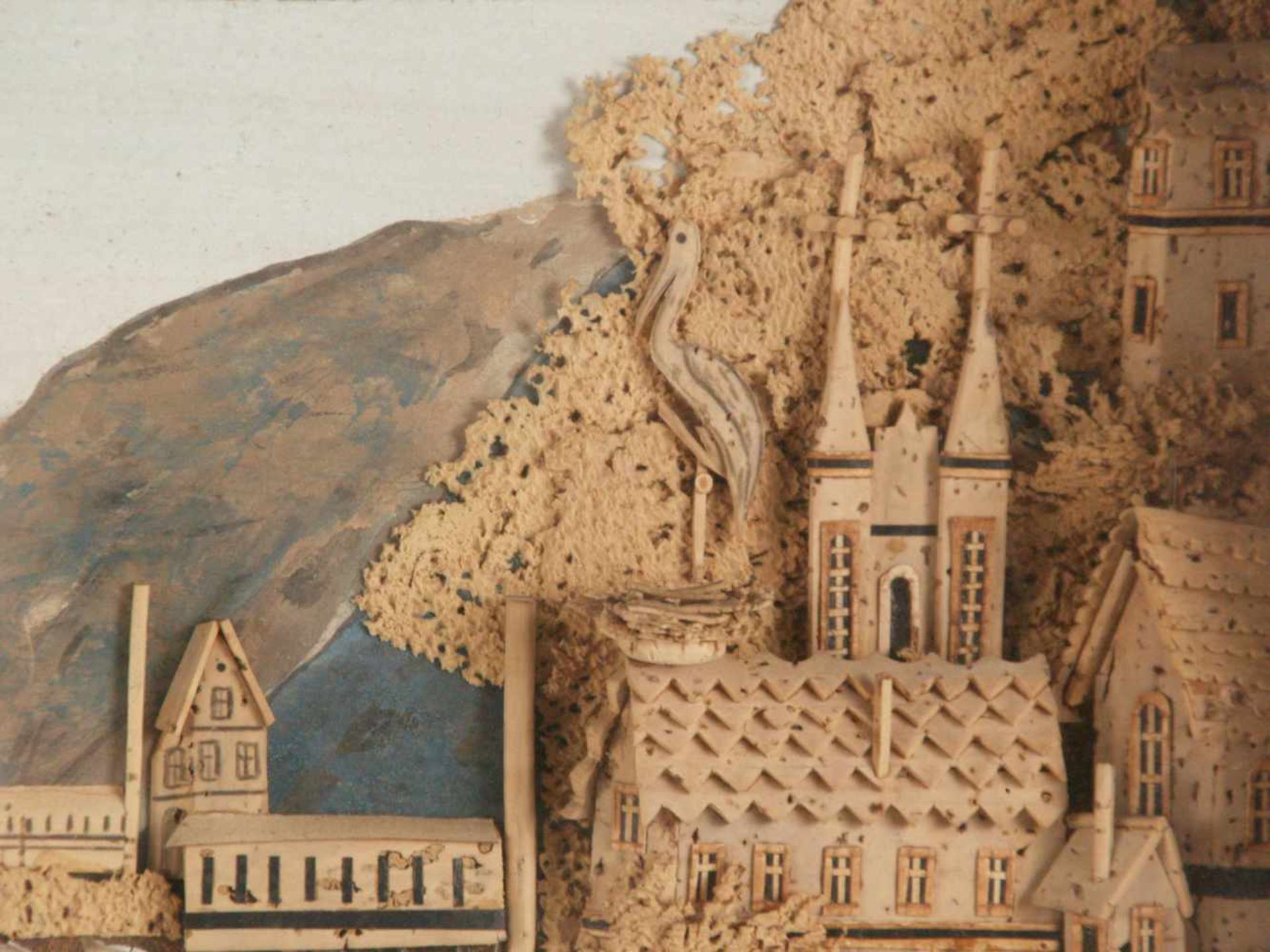Leischner, M. - Ansicht des Schlosses Stolzenfels, um 1900, Korkschnitzerei auf bemaltem - Bild 8 aus 11