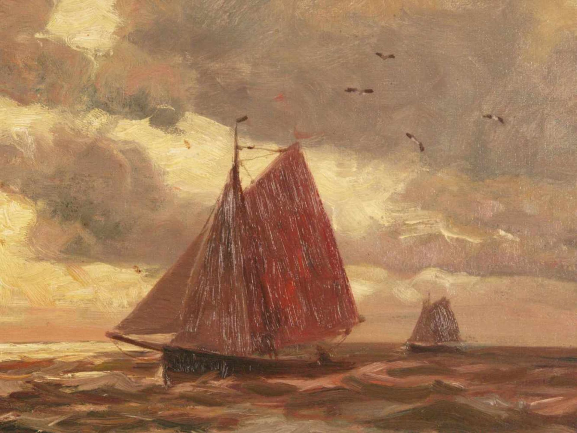 Holzapfel,Carl (1865-1926,Berliner Landschaftsmaler) - Fischerboote im Abendlicht, Öl auf Leinwand, - Bild 3 aus 5