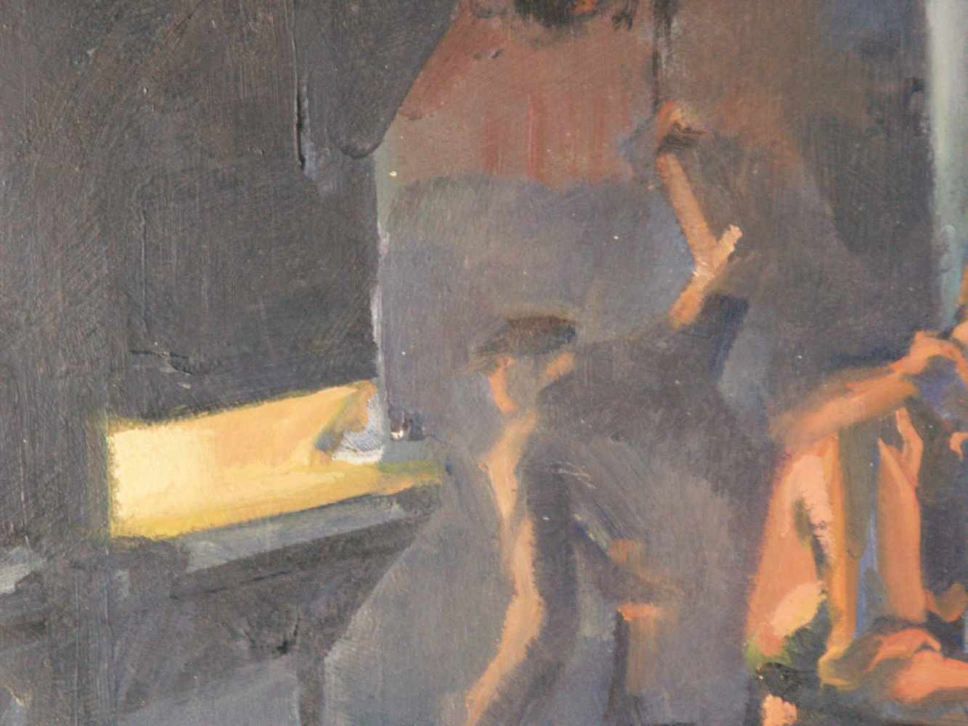 Fricke, Helmut (1886-1966) - "In der Hammerschmiede", Öl auf Faserplatte, unten rechts signiert - Bild 5 aus 7