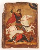 Ikone - "Der Heilige Georg als Drachentöter", Tempera auf Leinwand über Holz, teils Goldrund und