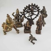 Figuren-Konvolut - 7-teilig, Indien, 19./20.Jh., Bronzelegierung/Gelbguss, diverse hinduistische