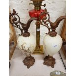 PAIR OF ANTIQUE PAINTED CANDLE HOLDERS IN THE STYLE OF EWERS