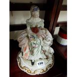 CAPI-DI-MONTE LADY FIGURINE - DRESDEN LACE - LADY FEEDING A DOG TREATS