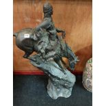 LARGE BRONZE INDIAN FIGURE ON HORSE - SIGNED FREDERIC REMMINGTON