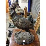 METAL PHEASANT FIGURE ON MARBLE BASE