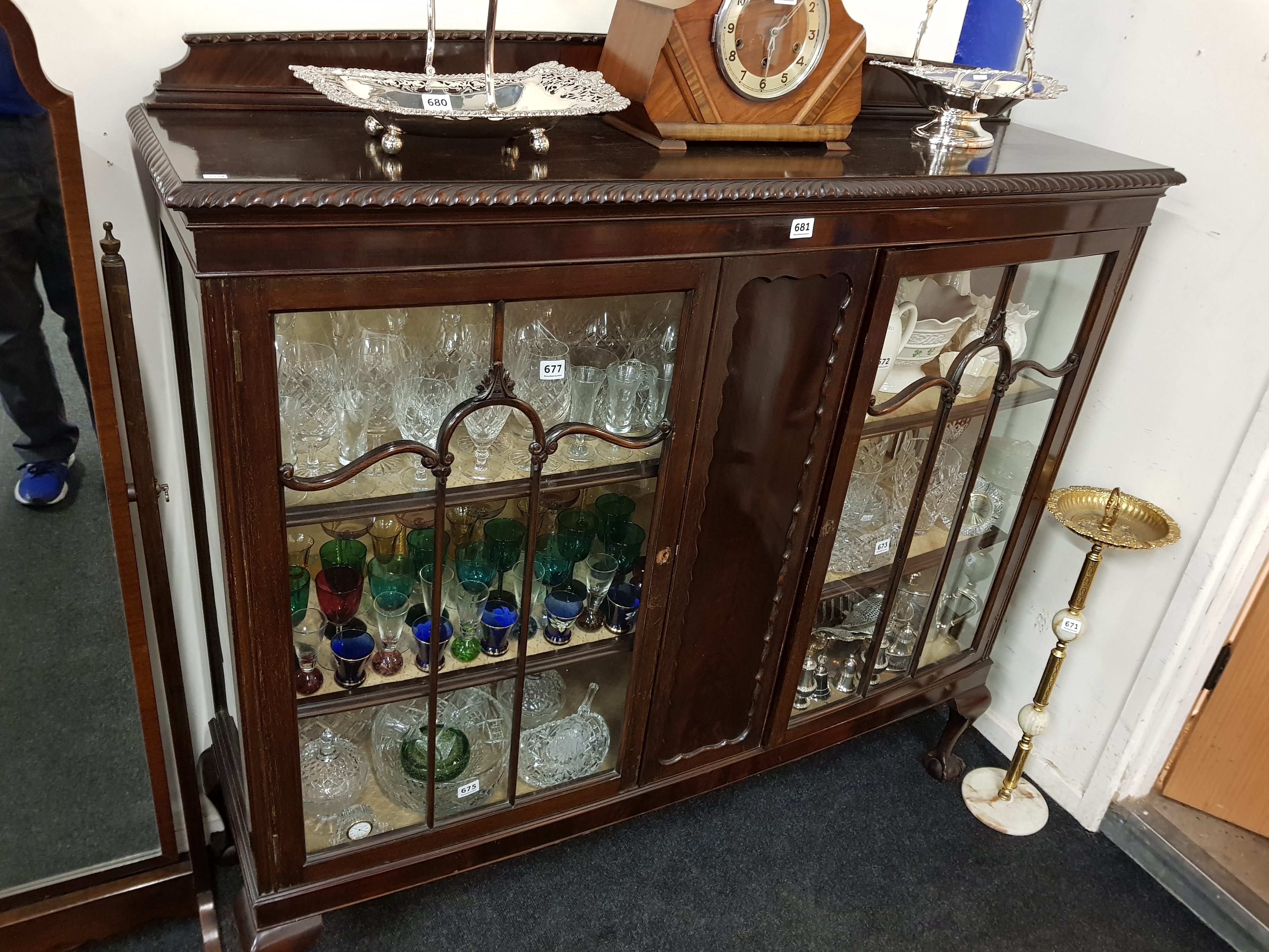 BALL & CLAW FOOT ANTIQUE DISPLAY CABINET