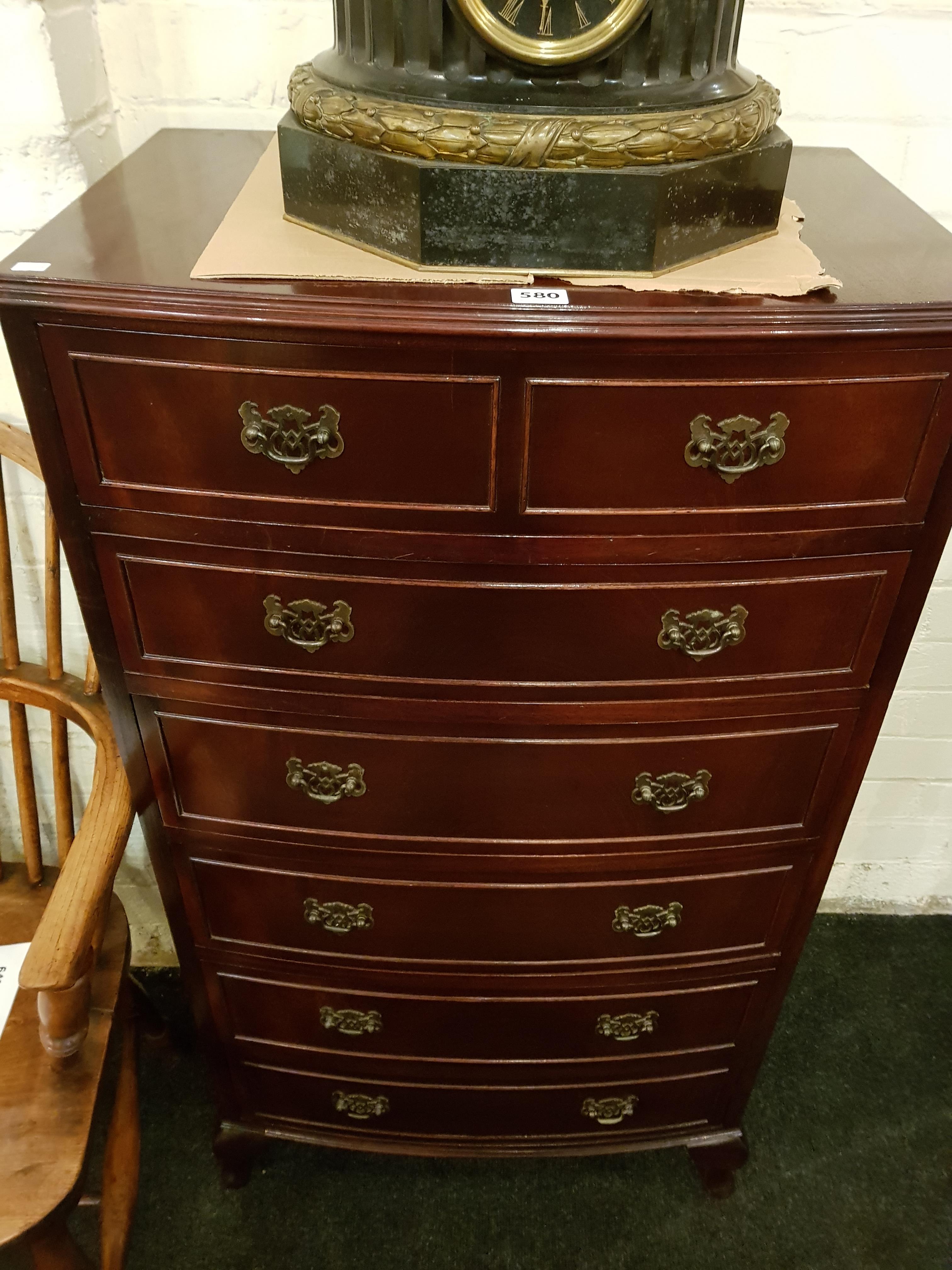 ANTIQUE BOW FRONTED 6 DRAWER CHEST OF DRAWERS