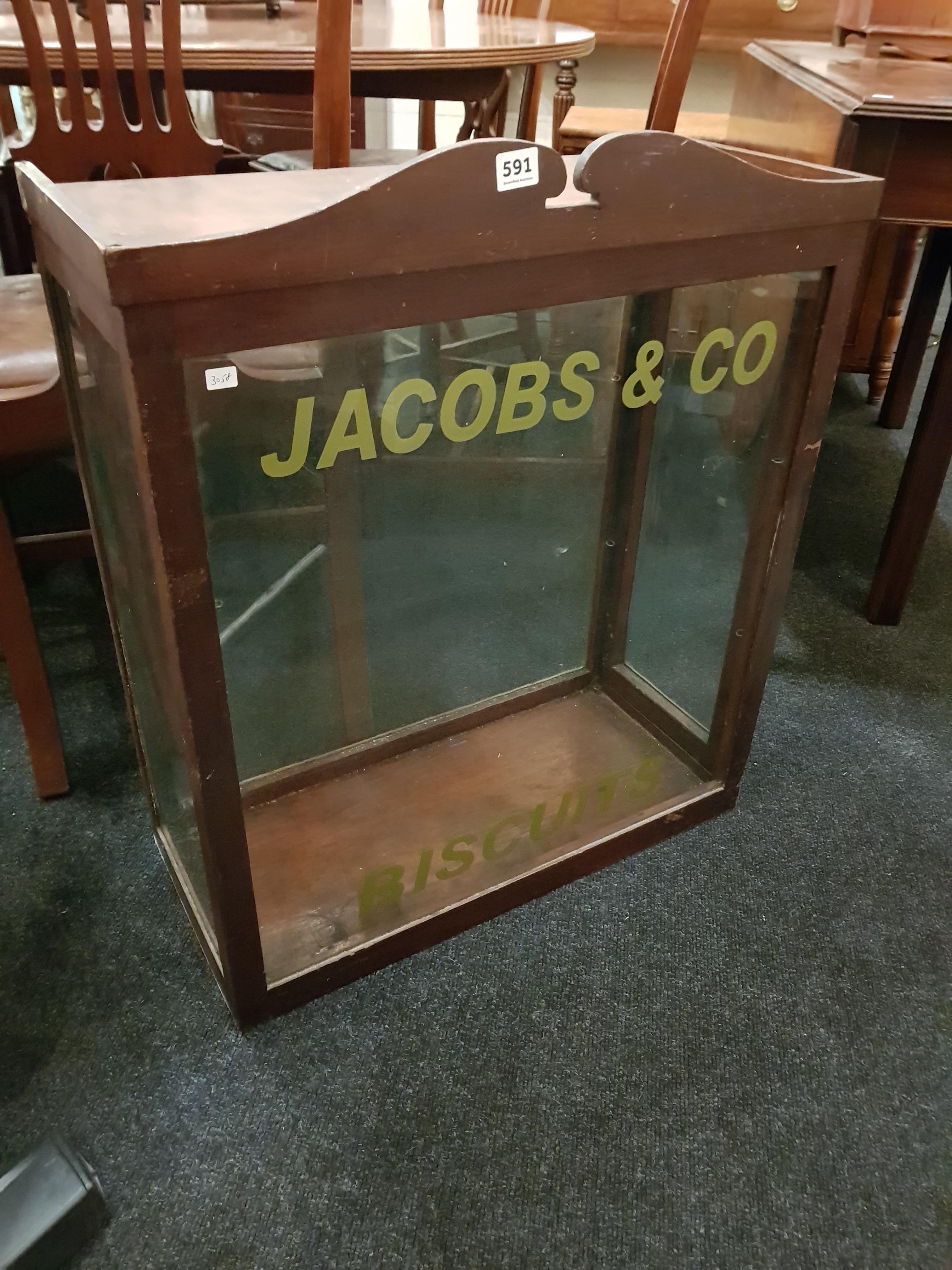 ANTIQUE GLAZED JACOBS & CO BISCUITS DISPLAY CABINET