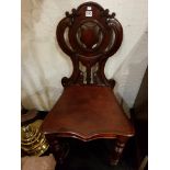 VICTORIAN MAHOGANY SHIELD BACK HALL CHAIR