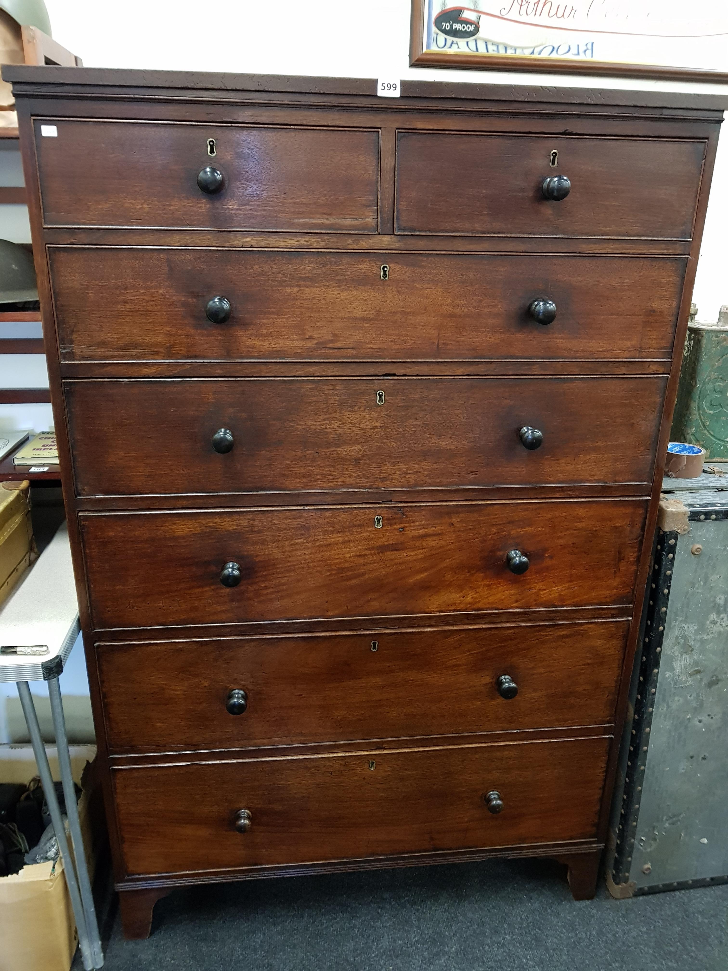 TALL GEORGIAN IRISH 2 OVER 5 CHEST OF DRAWERS