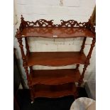 VICTORIAN SERPENTINED MAHOGANY 4 TIER WHATNOT ON ORIGINAL CASTERS