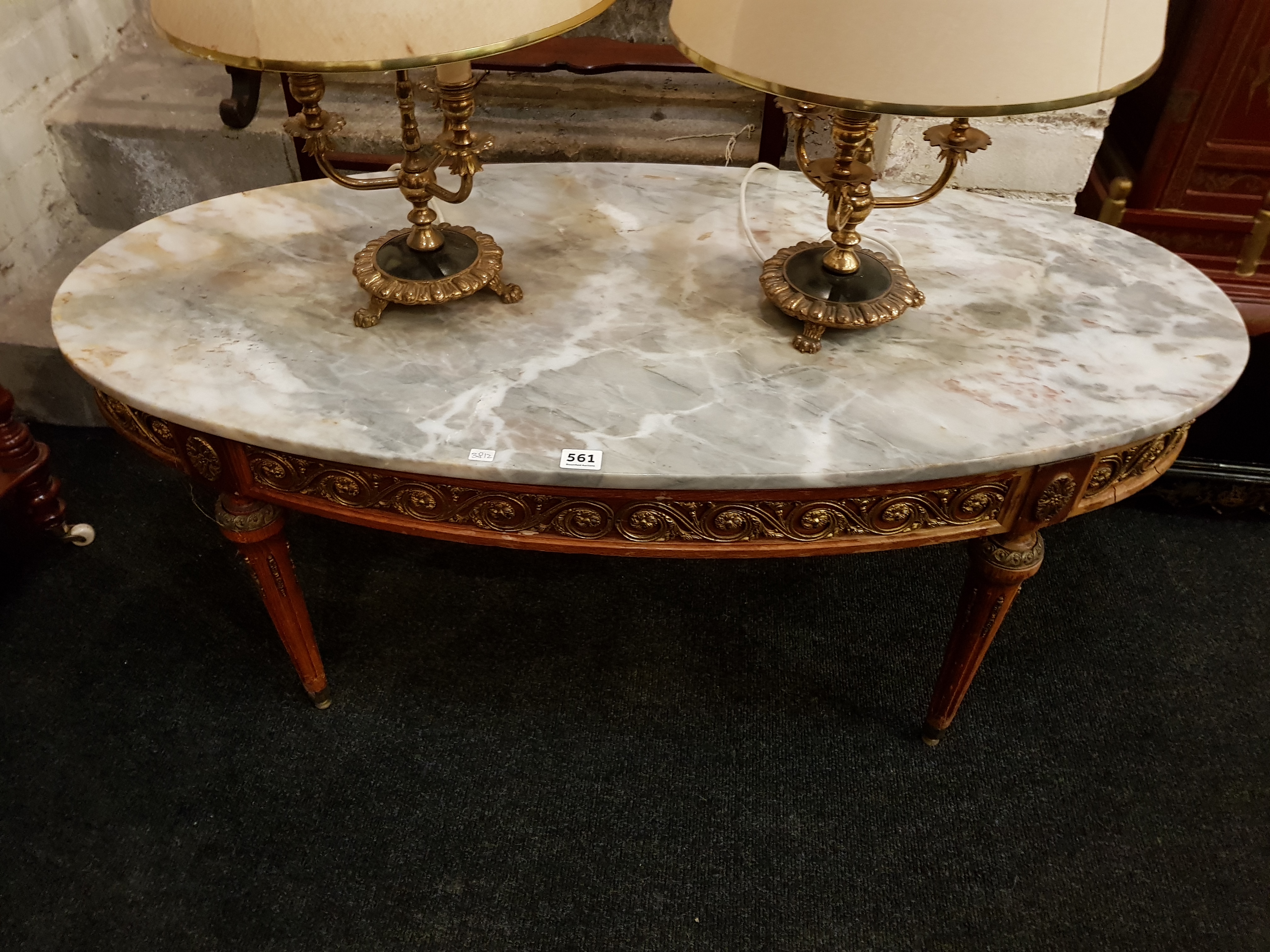 MARBLE TOPPED AND GILDED COFFEE TABLE