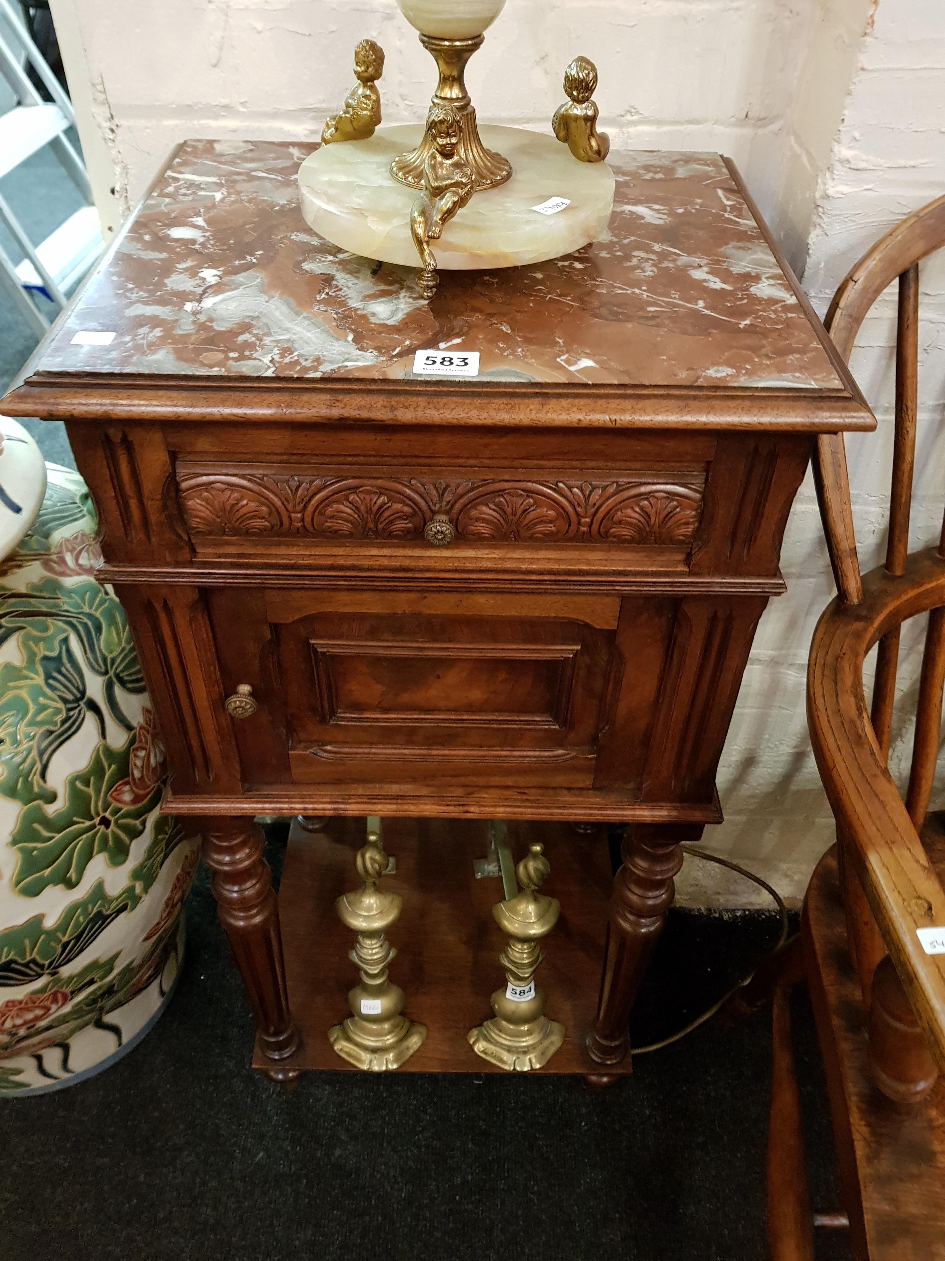 VICTORIAN MARBLE TOPPED WALNUT PEDESTAL CABINET