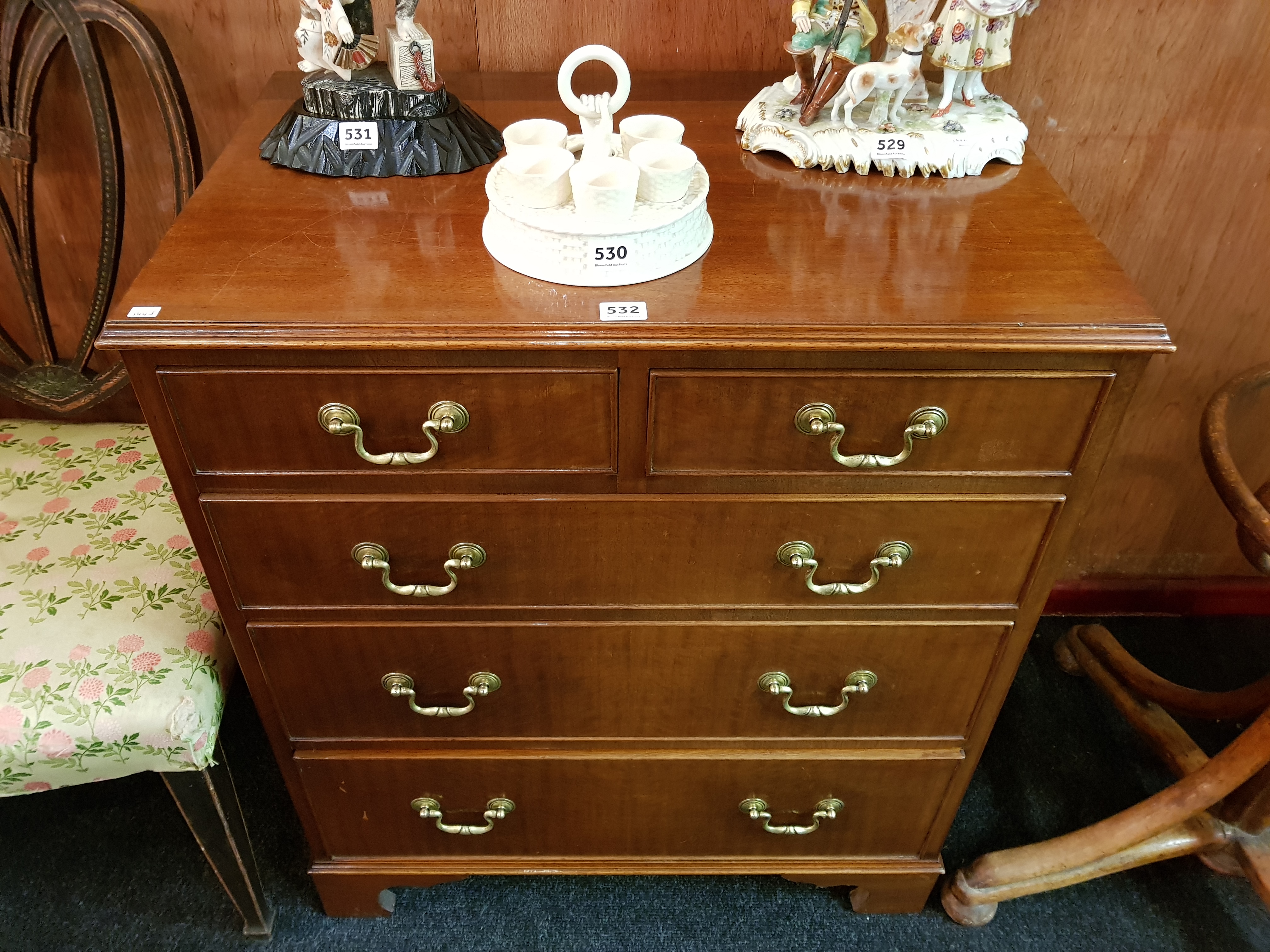 EDWARDIAN 2 OVER 3 CHEST OF DRAWERS