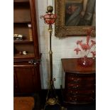 BRASS RISE & FALL OIL LAMP STAND WITH RUBY BOWL OIL LAMP