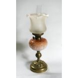 VICTORIAN OIL LAMP WITH AMBER BOWL & FROSTED SHADE