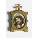 EXTREMELY FINE HAND PAINTED FACE OF CHRIST ON PORCELAIN IN FRAME