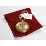 18CT GOLD OPEN FACED POCKET WATCH WITH FLORAL GOLD DIAL