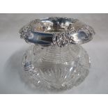 TIFFANY ROSE BOWL - CUT GLASS - SILVER COLLAR SIGNED TIFFANY