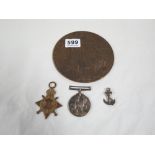 DEATH PENNY & 2 WWI MEDALS & SILVER HMS INVINCIBLE SWEETHEART BROOCH JOHN MCLEAN 11608 J. MCLEAN R.