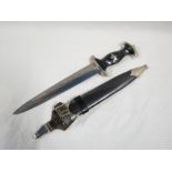 WW2 THIRD REICH SS DAGGER EARLY MODEL WITH SOLID NICKEL FITTINGS & BLACK ANODISED SCABBARD & HANGER