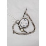 ANTIQUE SILVER FOB WATCH & CHAIN