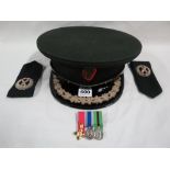 RUC ASSISTANT CHIEF CONSTABLE PEAKED CAP WITH EPAULETTES, MINIATURE SET OF MEDAL