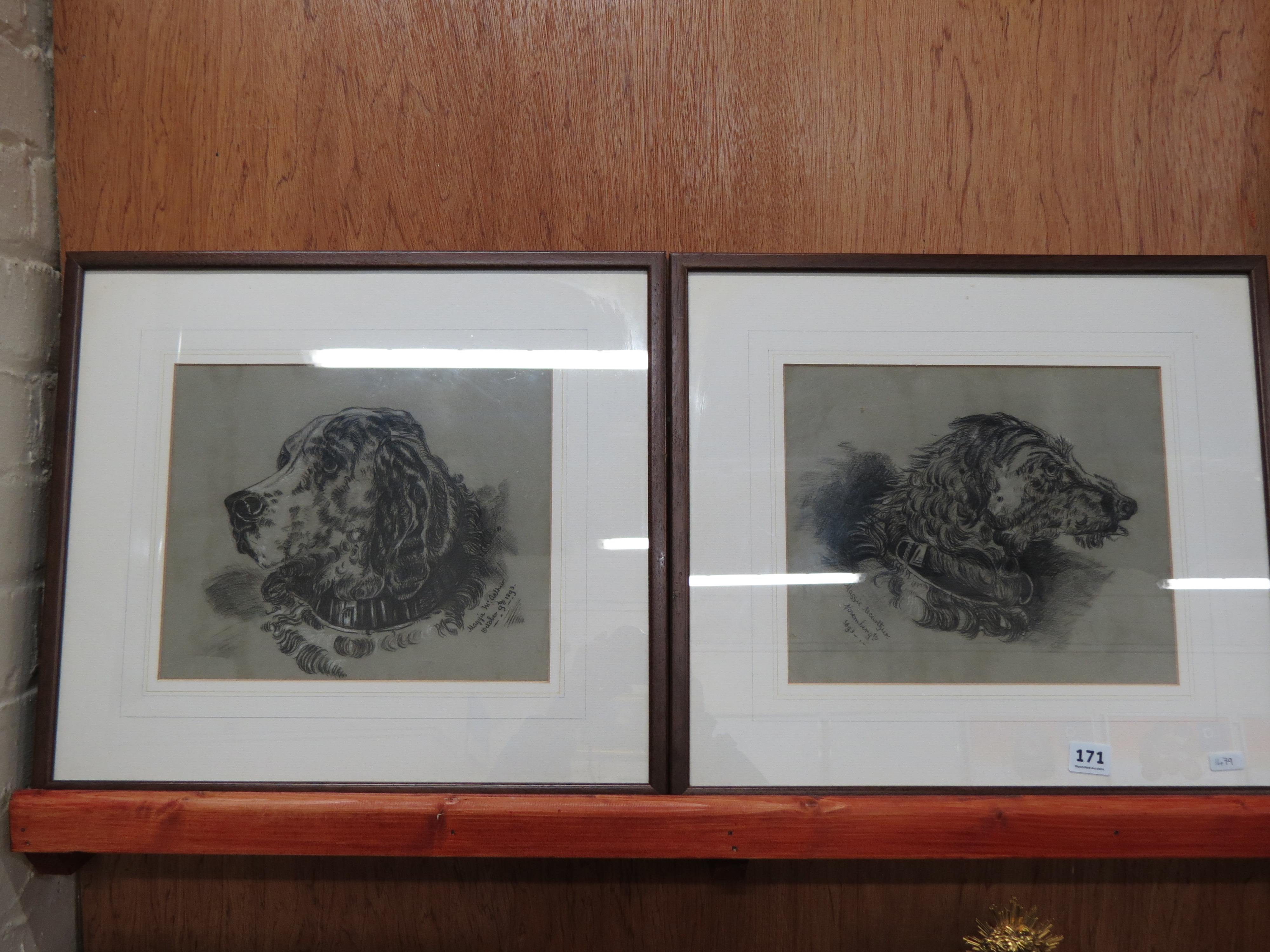 PAIR OF VICTORIAN PENCIL DOG DRAWINGS