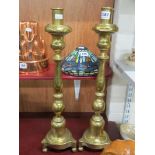 LARGE PAIR OF ANTIQUE BRASS CANDLESTICKS