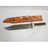 BOWIE KNIFE, SHEATH & WOOD MOUNT