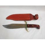 BOWIE KNIFE, SHEATH & WOOD MOUNT