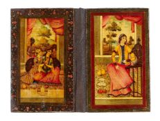 A Pair of Qajar lacquered boards, signed Muhammad Hussein Asghah'i