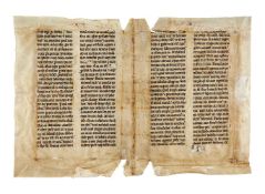 Remains of two bifolia, one from a large Bible (III Kings), the other from a Lectionary